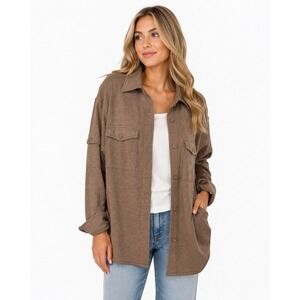 Bobi Los Angeles NWT Taupe Brown Heathered Knit Button Down Shacket Shirt Medium